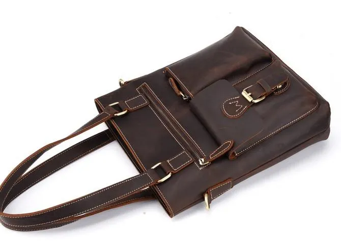 Cool Black Coffee Leather Tote Work Bag Handbag Briefcase Shoulder Bag For Men