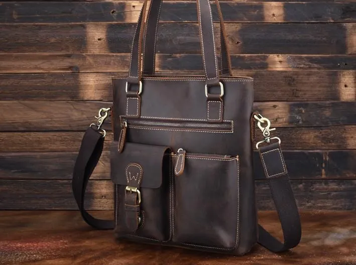 Cool Black Coffee Leather Tote Work Bag Handbag Briefcase Shoulder Bag For Men