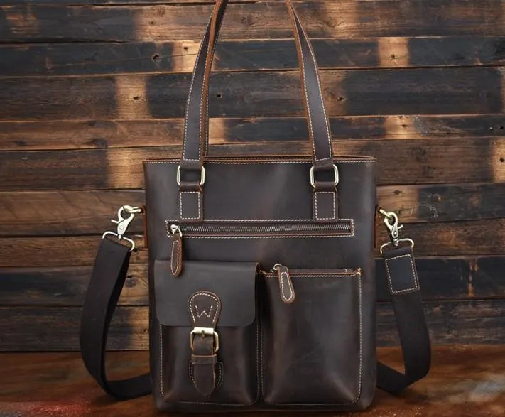 Cool Black Coffee Leather Tote Work Bag Handbag Briefcase Shoulder Bag For Men