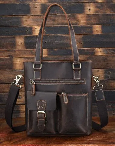 Cool Black Coffee Leather Tote Work Bag Handbag Briefcase Shoulder Bag For Men