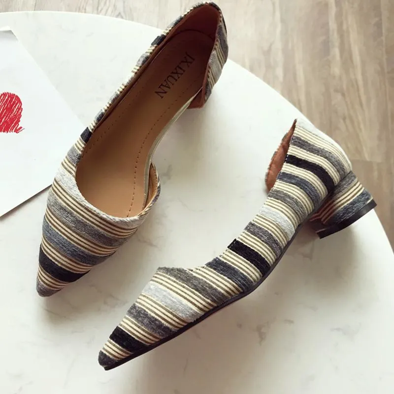 Date Contrast Color Pointed Toe Striped Flats