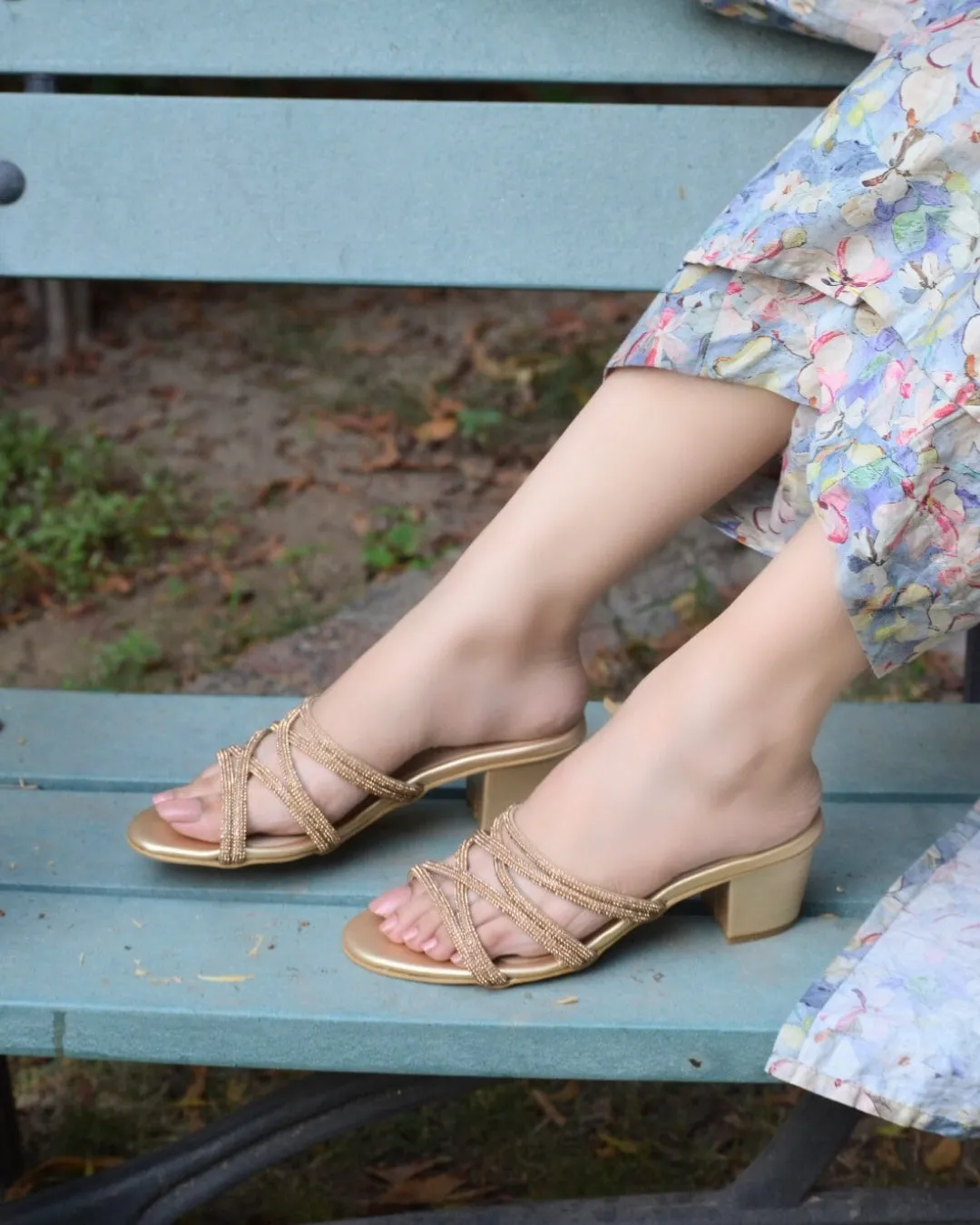Flair Block Heels - Gold