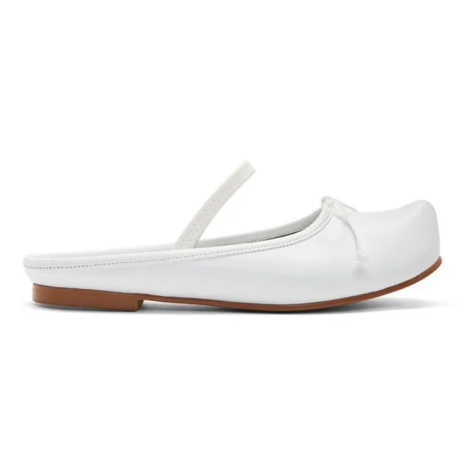Flat Apartment White Pointed Toe Sabot Ballerina Flats