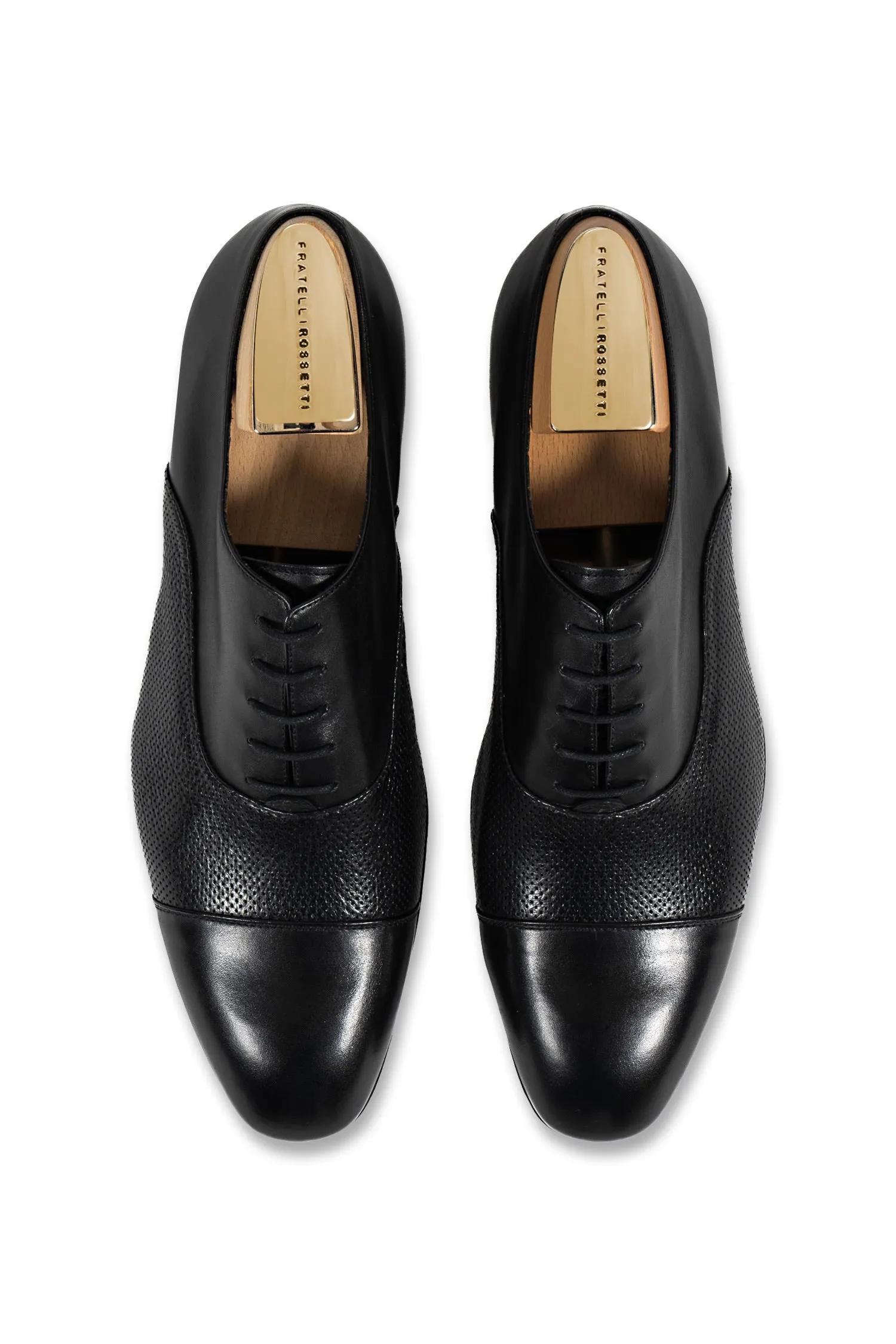 FRATELLI ROSSETTI Black Smooth & Perforated Leather Lace Up