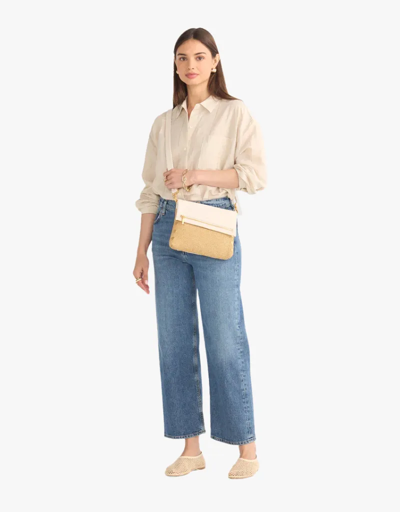 Hammitt VIP Medium Crossbody Clutch in Calla Lily White Raffia & Brushed Gold