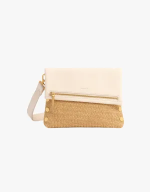 Hammitt VIP Medium Crossbody Clutch in Calla Lily White Raffia & Brushed Gold