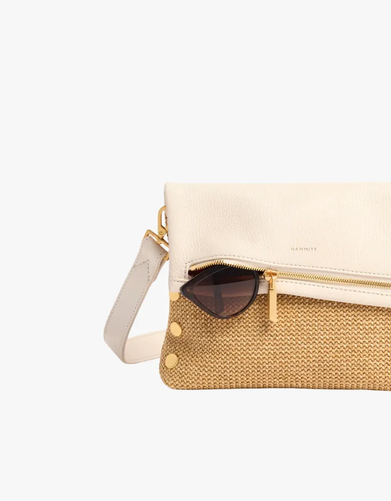 Hammitt VIP Medium Crossbody Clutch in Calla Lily White Raffia & Brushed Gold