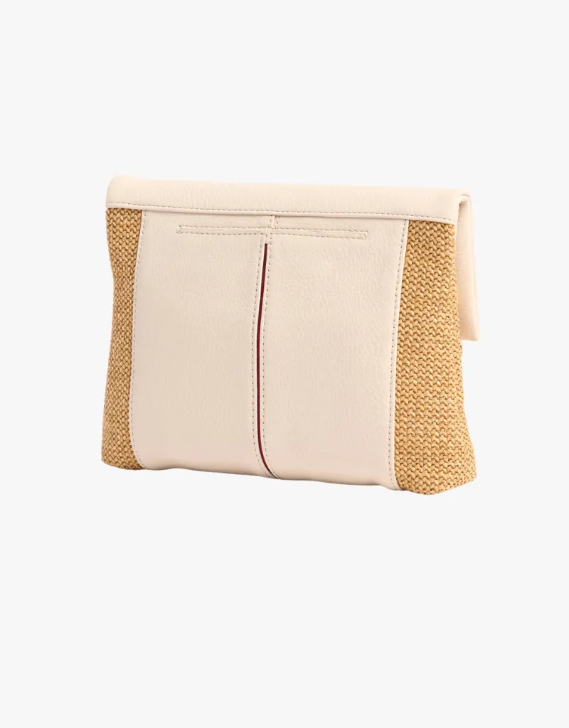 Hammitt VIP Medium Crossbody Clutch in Calla Lily White Raffia & Brushed Gold