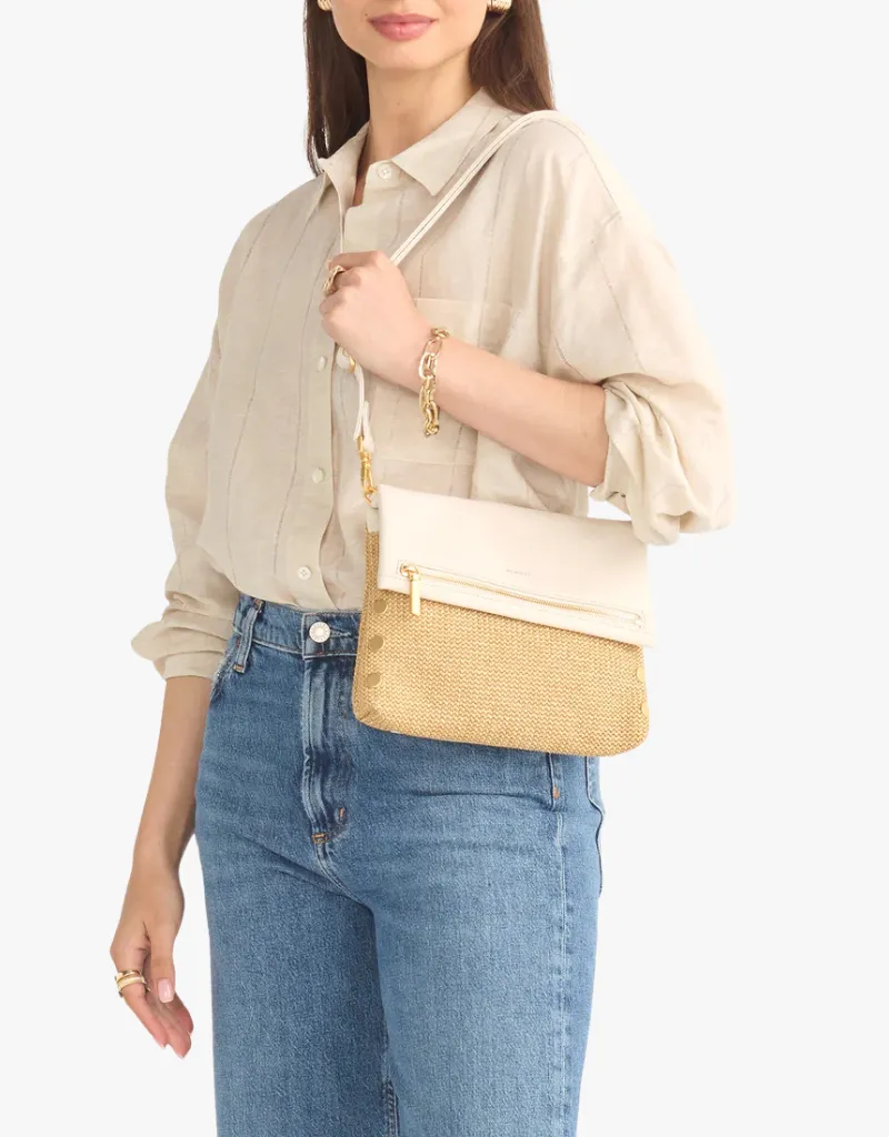 Hammitt VIP Medium Crossbody Clutch in Calla Lily White Raffia & Brushed Gold