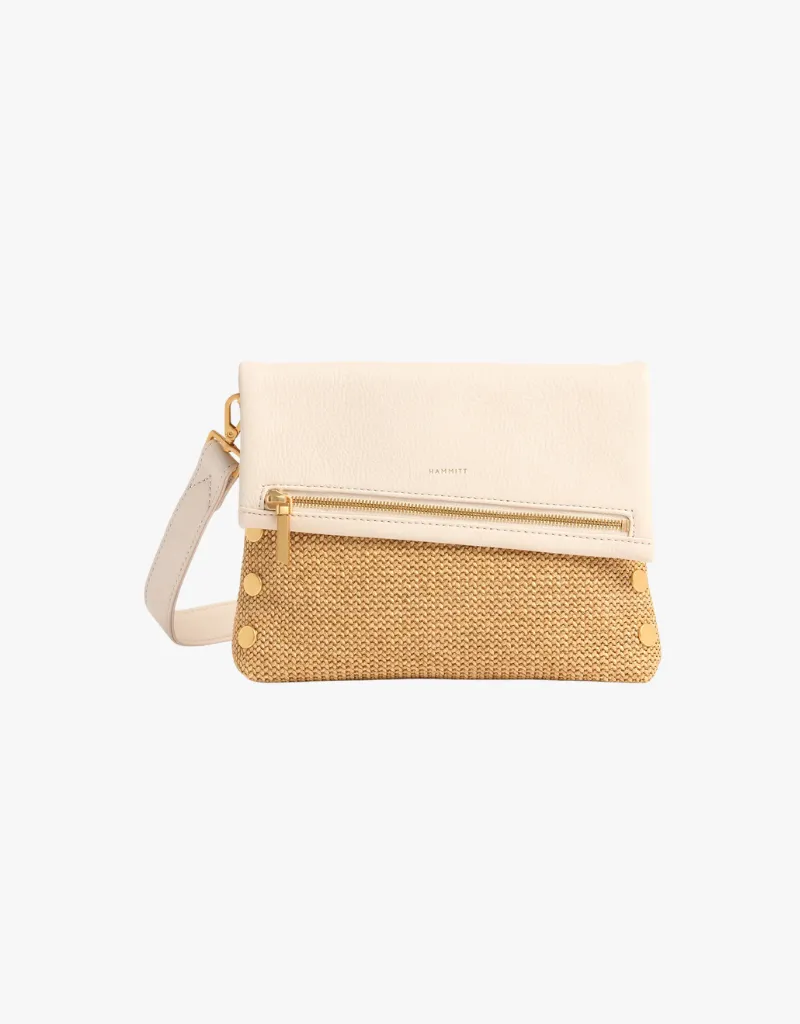 Hammitt VIP Medium Crossbody Clutch in Calla Lily White Raffia & Brushed Gold
