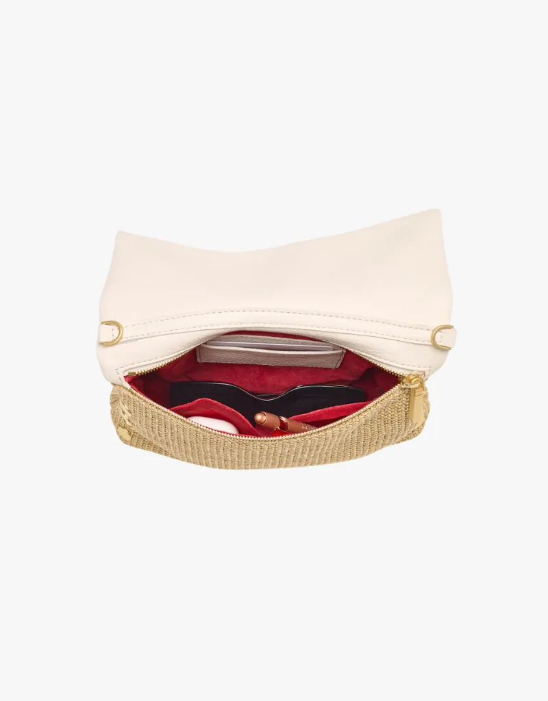 Hammitt VIP Medium Crossbody Clutch in Calla Lily White Raffia & Brushed Gold