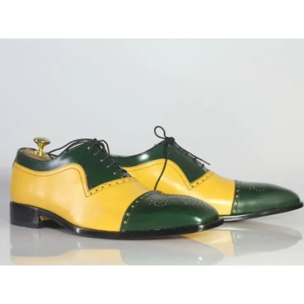 Handmade Men’s Two Tone Lace Up Brogue Business Shoes, Real Leather Shoes