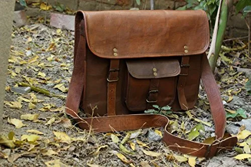 HLC Leather Unisex Real Leather Messenger Bag for Laptop Briefcase Satchel …
