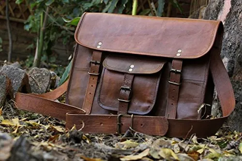 HLC Leather Unisex Real Leather Messenger Bag for Laptop Briefcase Satchel …