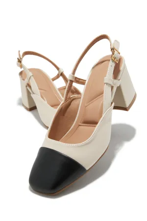 Irene Slingback Block Mid Heels - Ivory