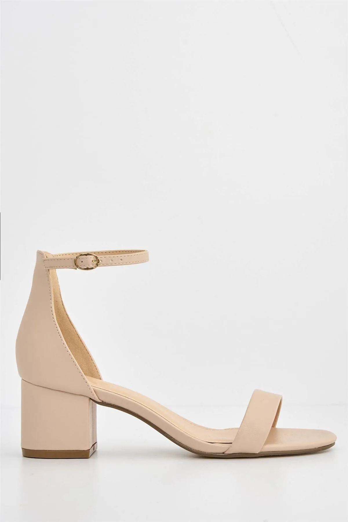 Karley Barely There Ankle Strap Block Heel Sandal in Nude PU