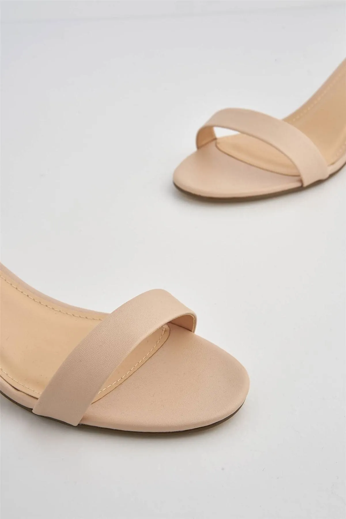 Karley Barely There Ankle Strap Block Heel Sandal in Nude PU