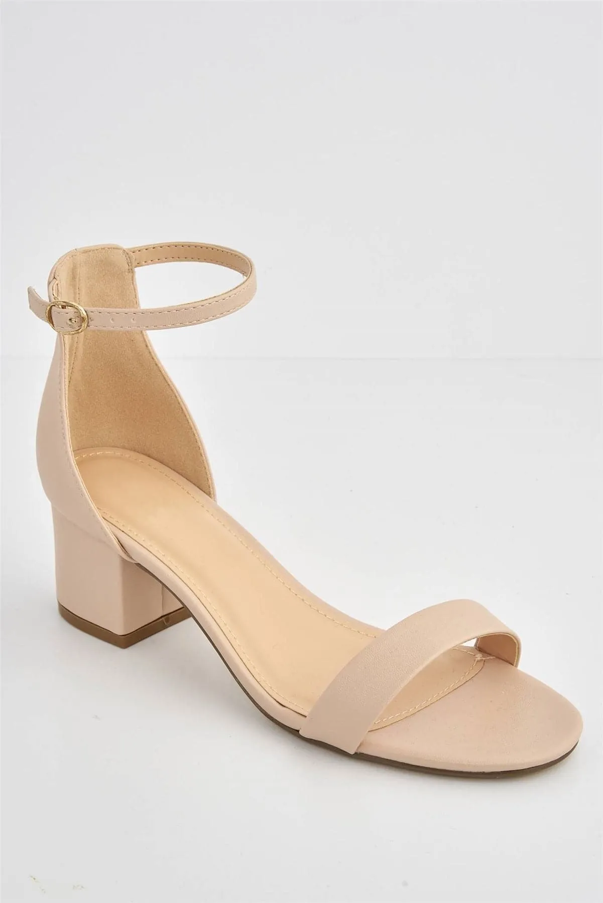 Karley Barely There Ankle Strap Block Heel Sandal in Nude PU
