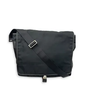 Logo Messenger Black in Nylon, Silver hardware