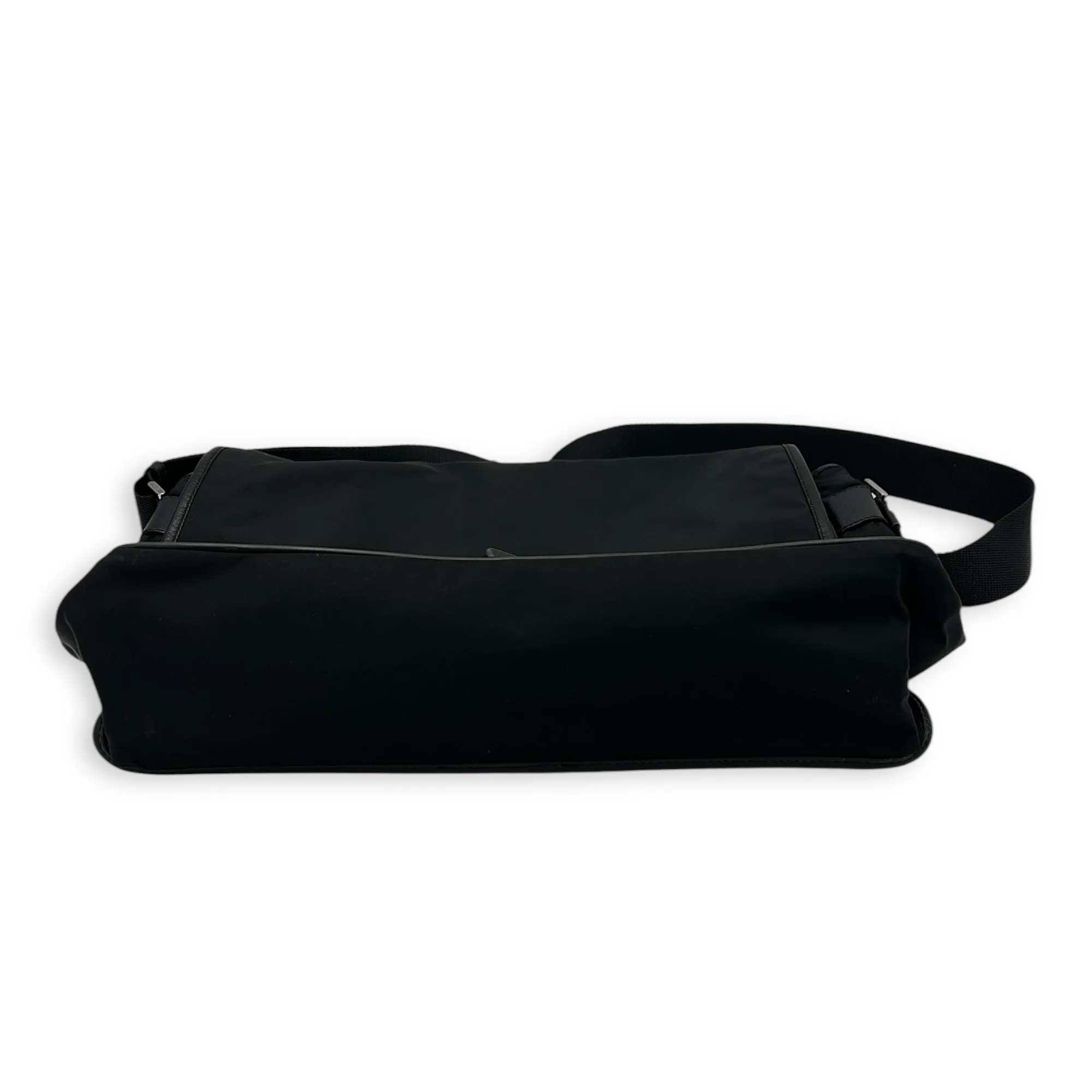 Logo Messenger Black in Nylon, Silver hardware