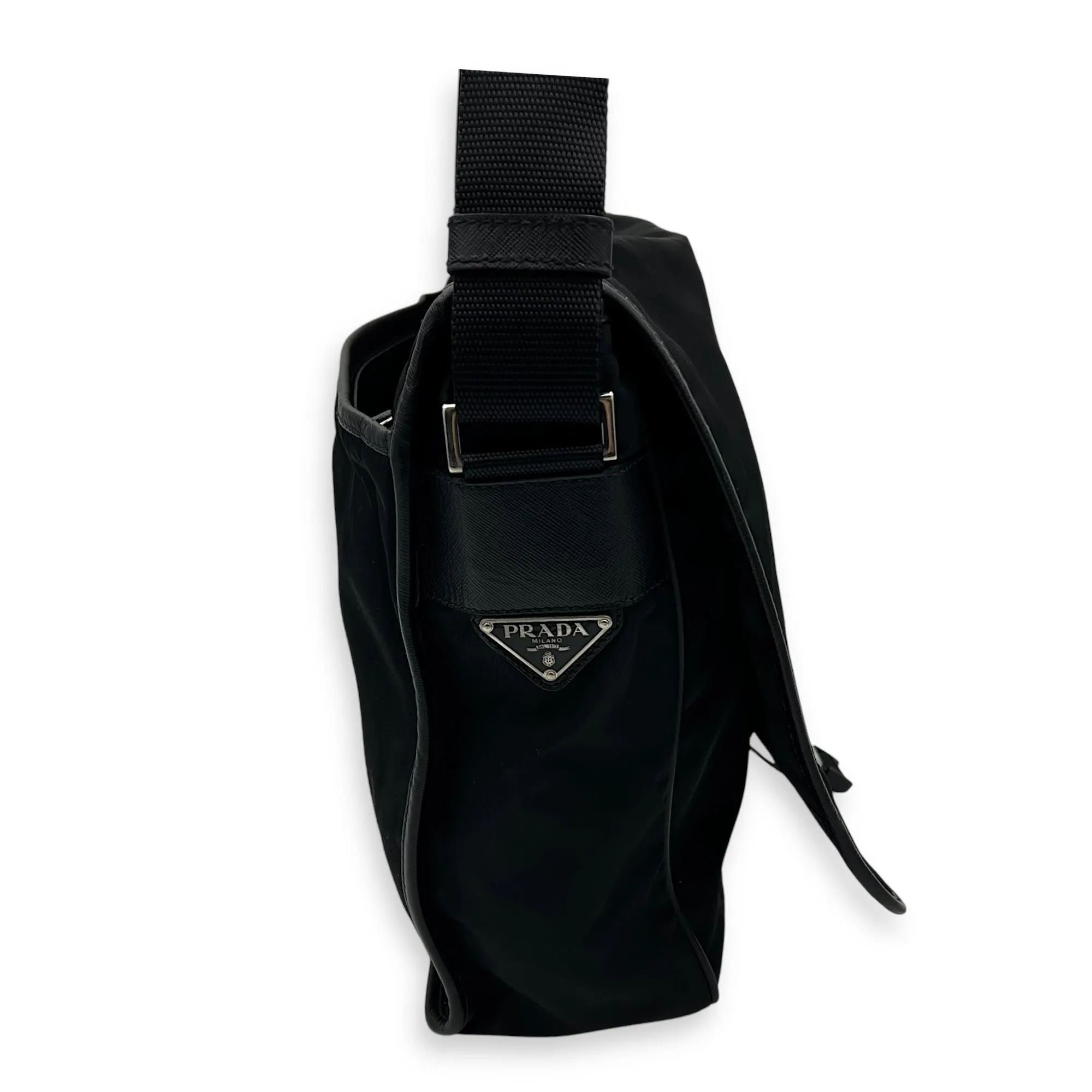 Logo Messenger Black in Nylon, Silver hardware