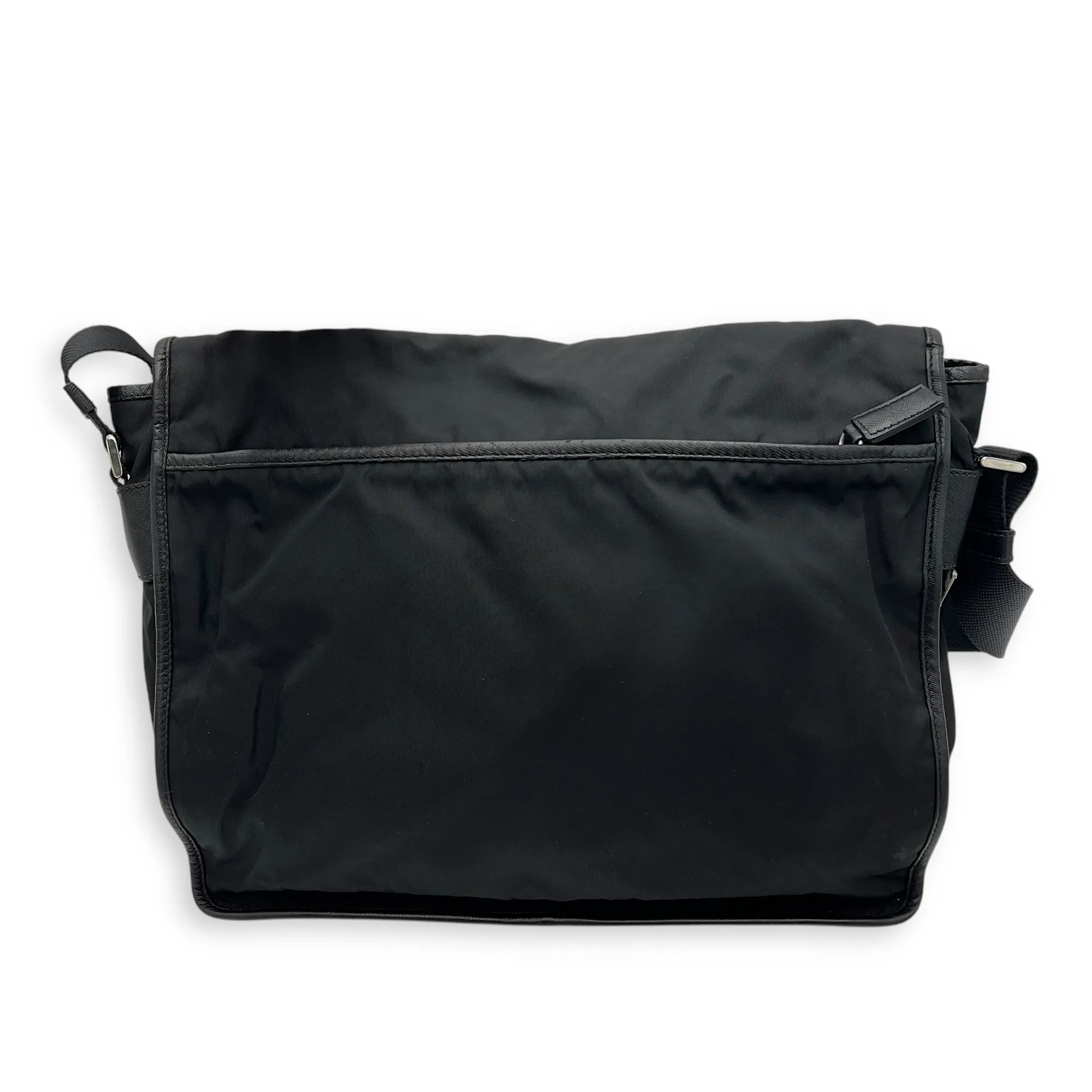 Logo Messenger Black in Nylon, Silver hardware