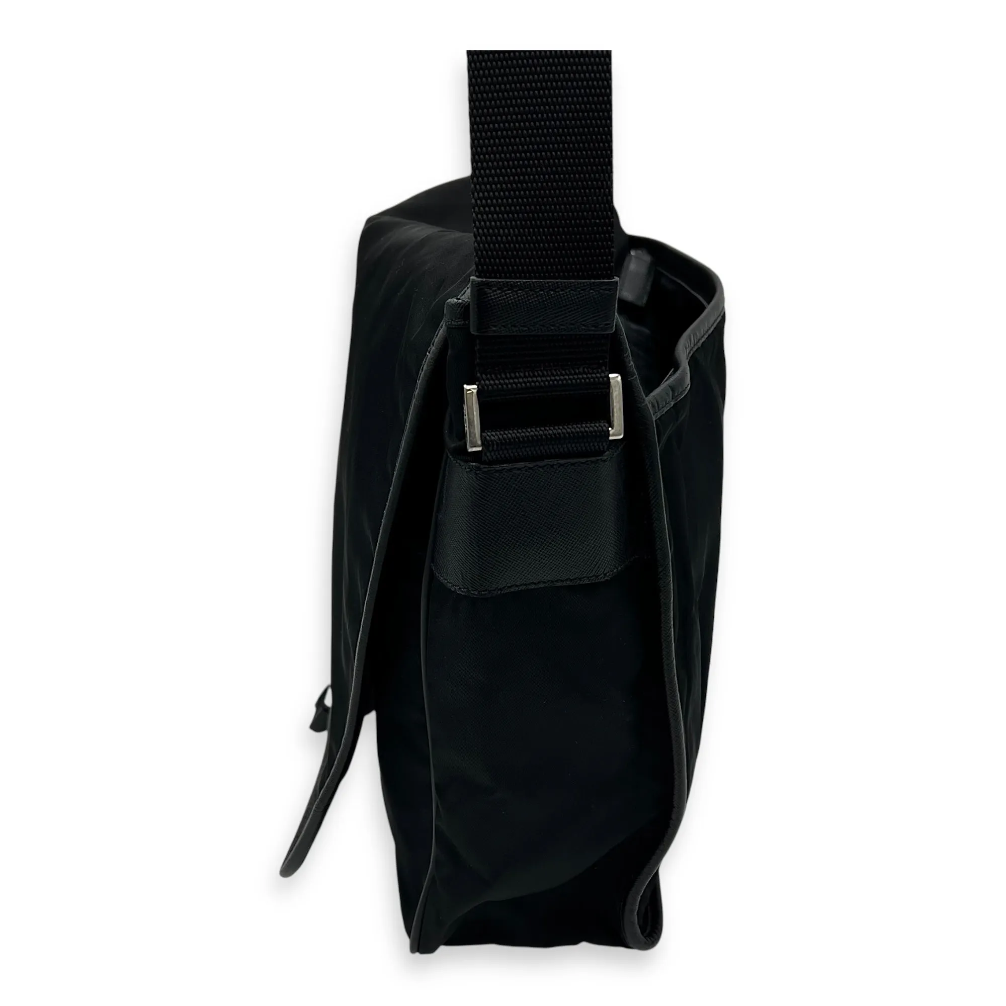 Logo Messenger Black in Nylon, Silver hardware