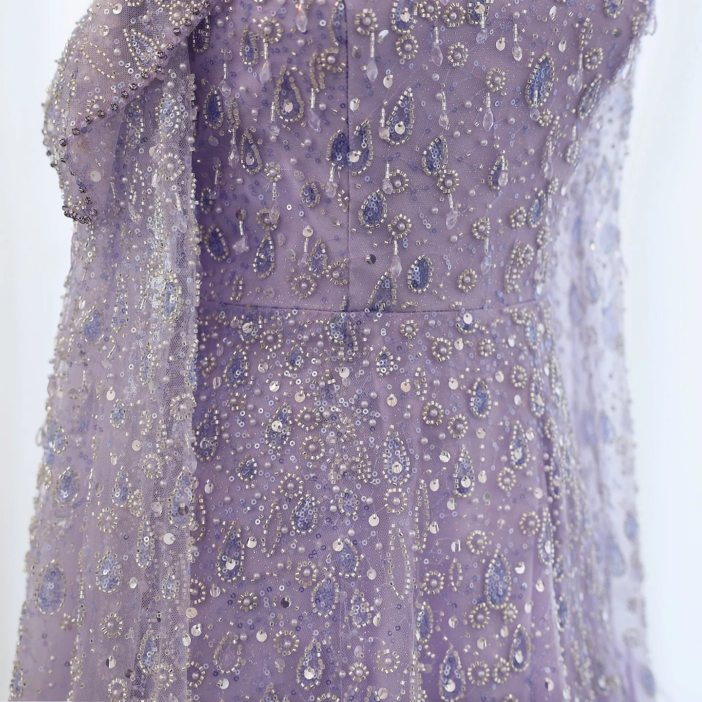Luxury Feather One Shoulder Evening Dress with Cape Sleeves SS438
