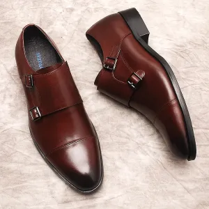 Luxury Men Loafers Shoes Slip On Double Monk Strap Burgundy Black Men Dress Genuine Leather Shoes Wedding Men Casual Oxford Shoe
