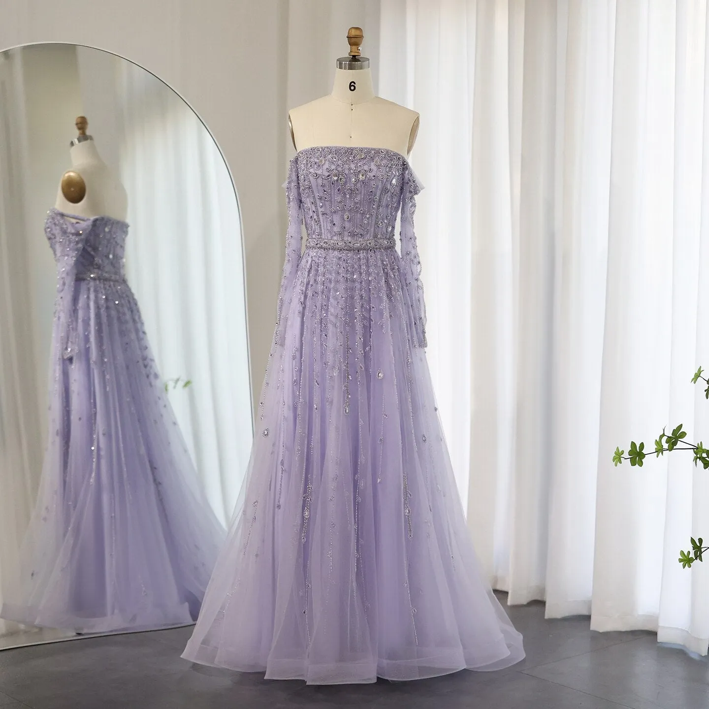 Luxury Nude Off Shoulder Long Sleeves Evening Dress SS489