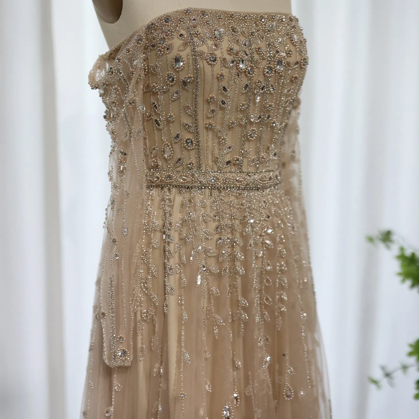 Luxury Nude Off Shoulder Long Sleeves Evening Dress SS489