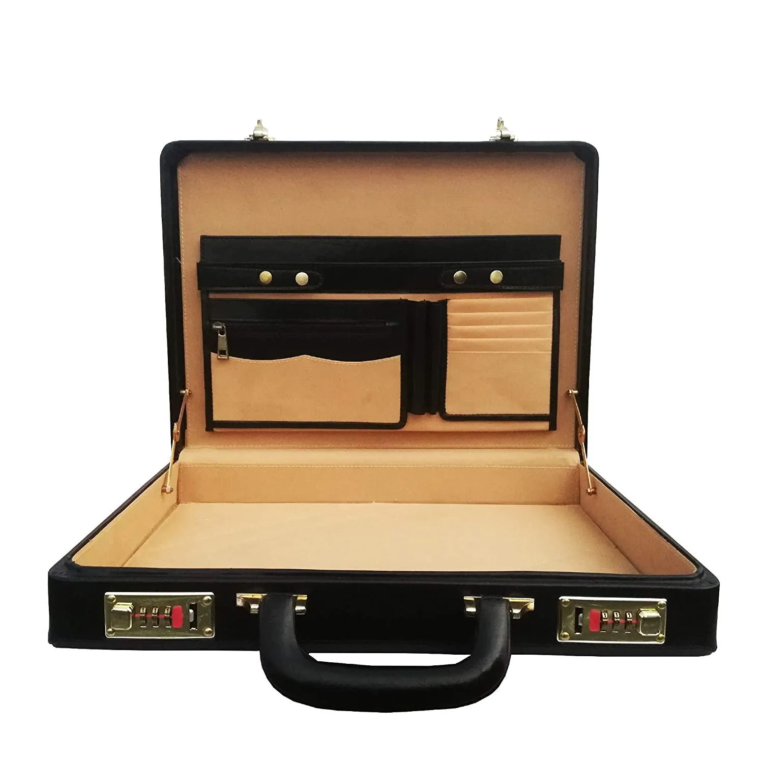 MANDAVA Genuine Leather Attache Doctor's Briefcase Business Handbag for Men Laptop MacBook 14 inches Carry Case (Black)