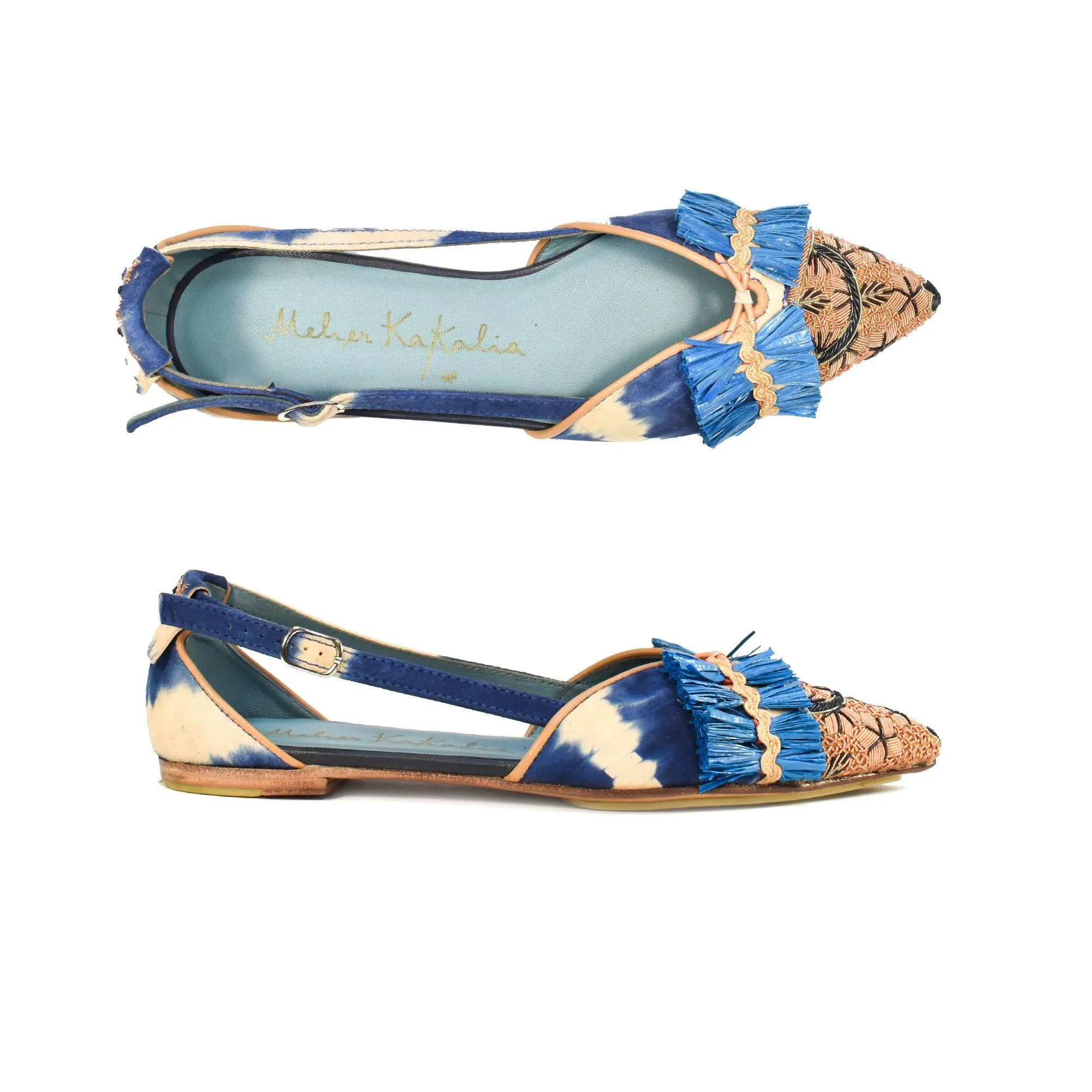 MEHER KAKALIA - GRETA SLING BACK IN BLUE BEIGE SPARROW