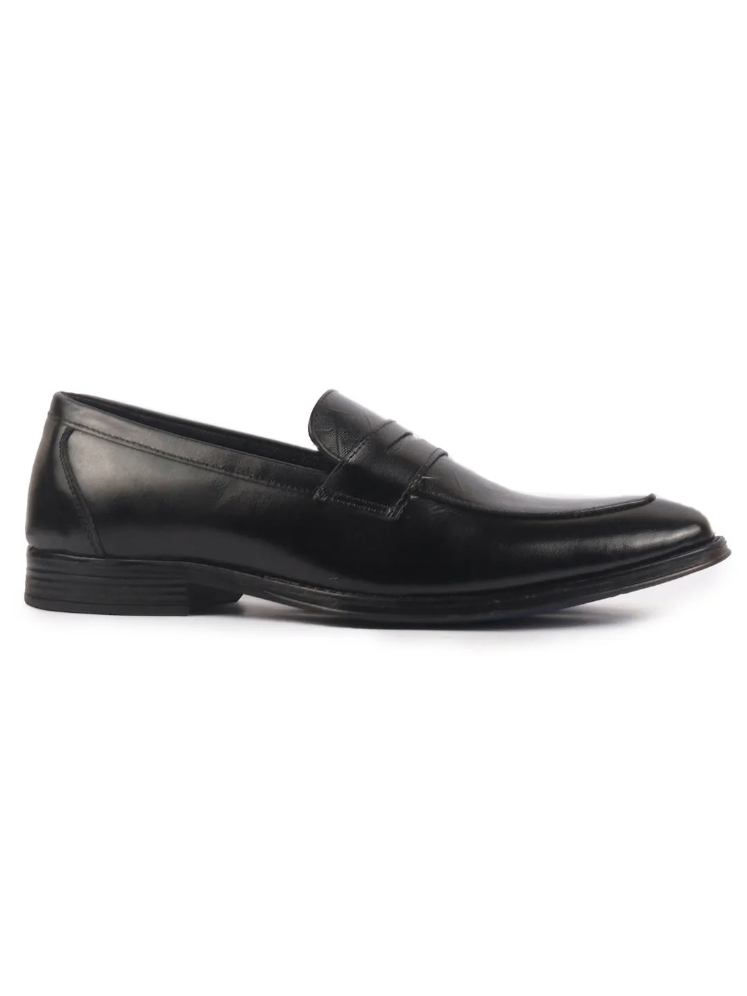 Men Black Genuine Leather Formal Textured Slip On Shoes for Office Meetings|All Day Long Comfort With Soft Cushioned