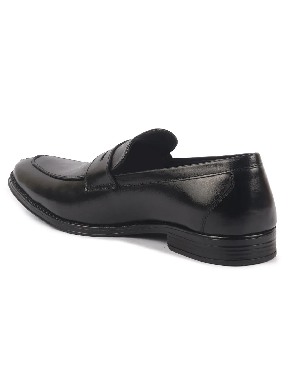 Men Black Genuine Leather Formal Textured Slip On Shoes for Office Meetings|All Day Long Comfort With Soft Cushioned