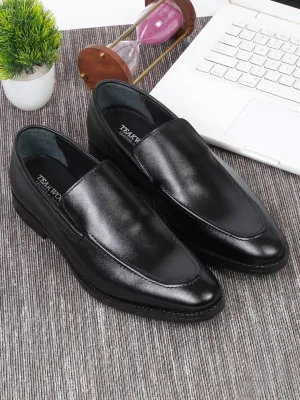 Men Black Solid Leather Formal Slip-On