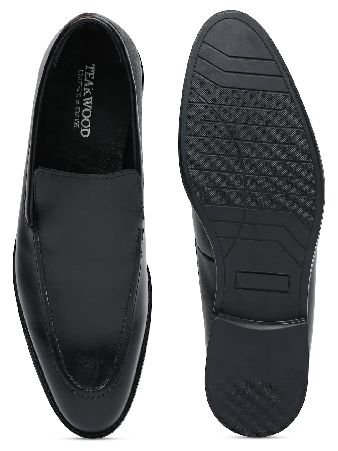 Men Black Solid Leather Formal Slip-On