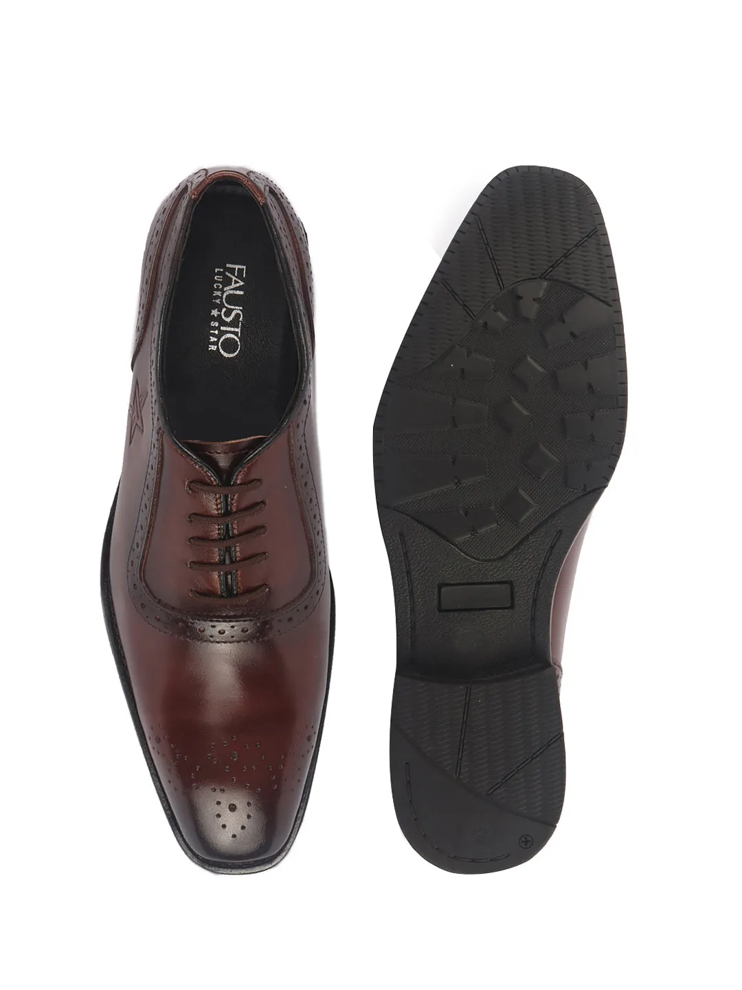 Men Brown Genuine Leather Formal Classic Lace Up Brogue Shoes for Work|Tuxedo Lace Up Shoes