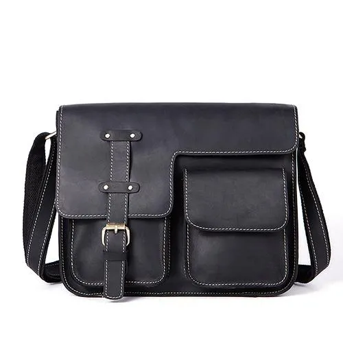 Men Shoulder Cross-body Messenger Leather Bag with Belt-Buckle Design