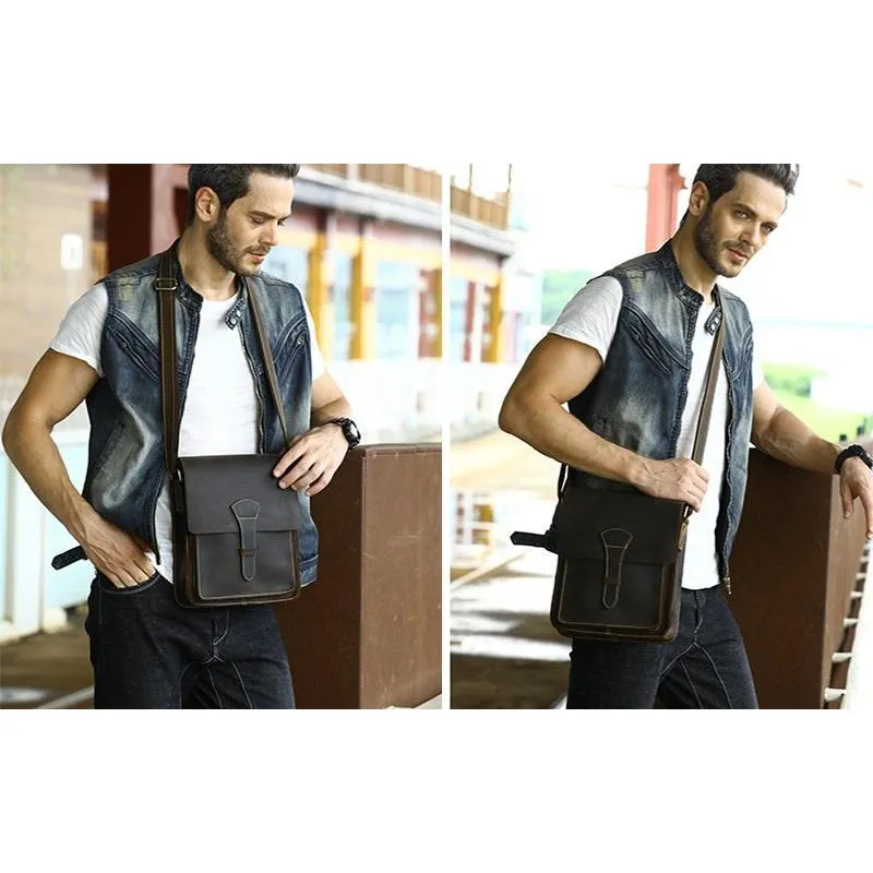 Men Shoulder Cross-body Messenger Leather Bag with Belt-Buckle Design