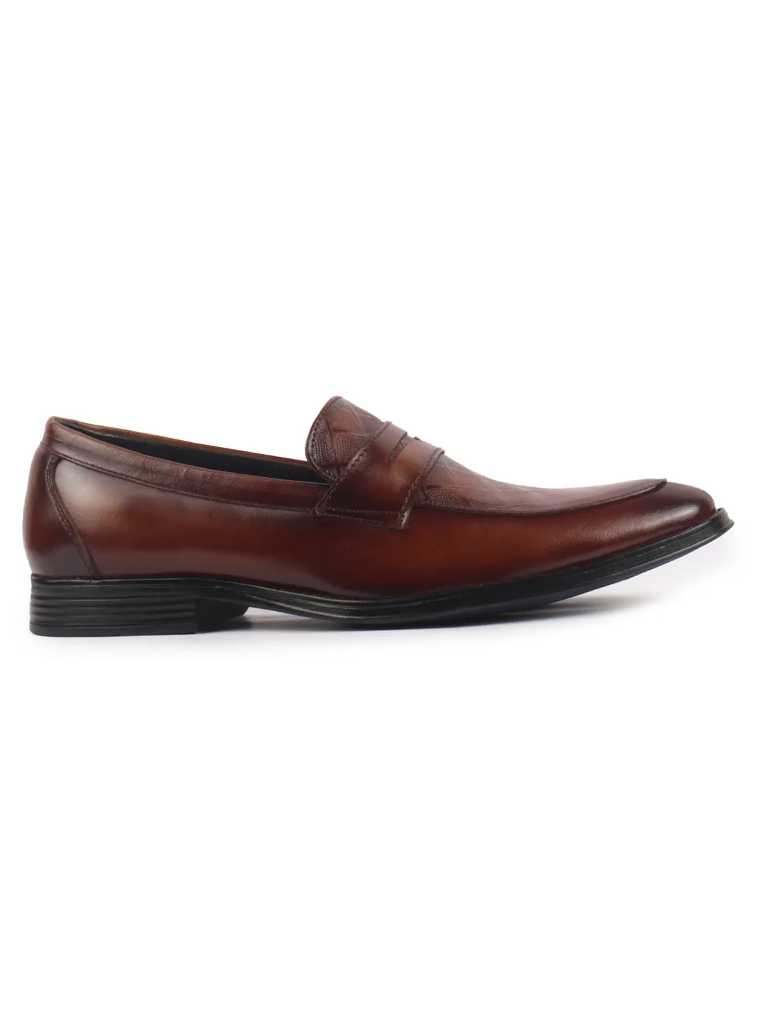 Men Tan Genuine Leather Formal Textured Slip On Shoes for Office Meetings|All Day Long Comfort With Soft Cushioned
