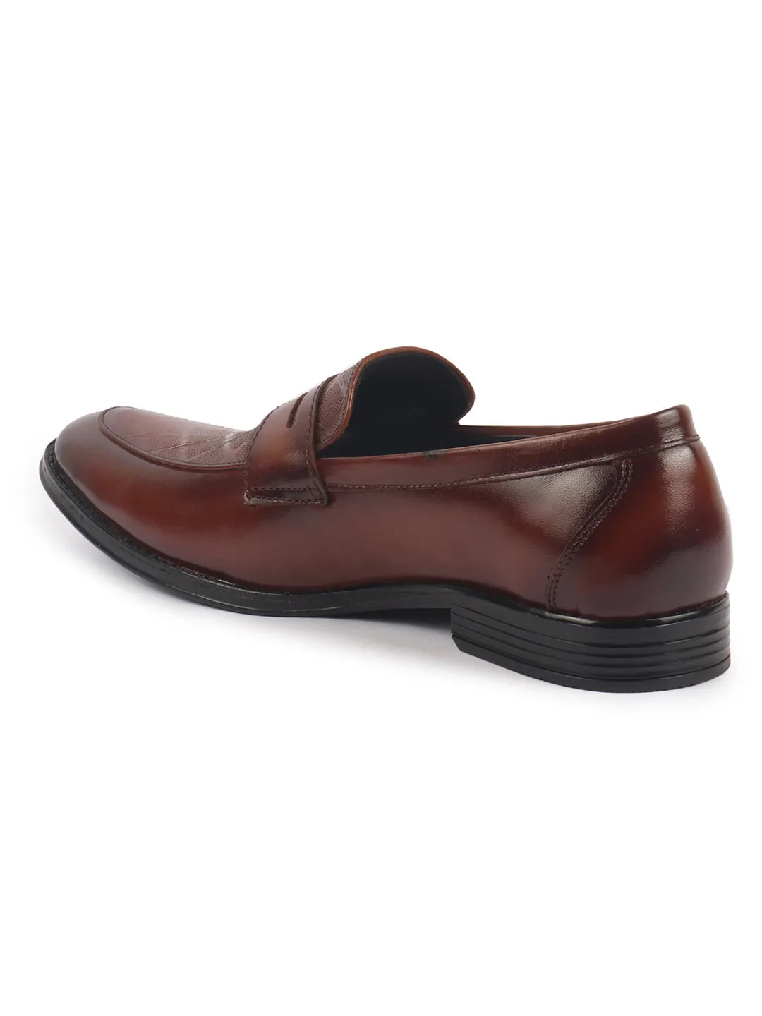 Men Tan Genuine Leather Formal Textured Slip On Shoes for Office Meetings|All Day Long Comfort With Soft Cushioned