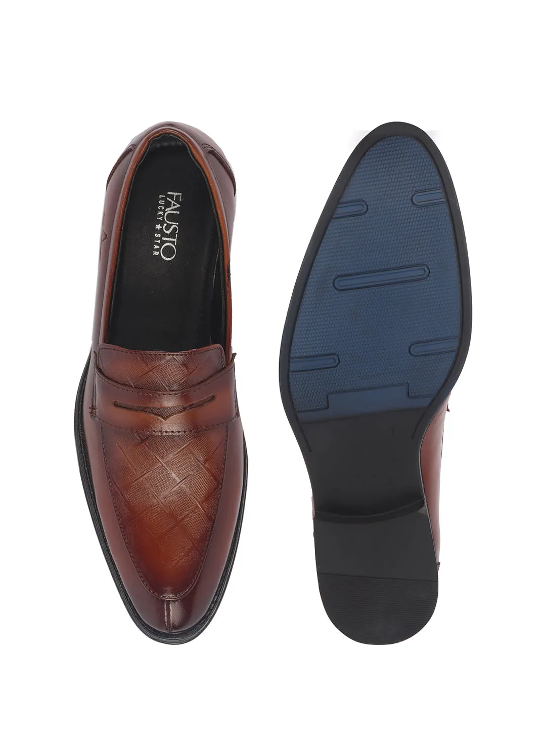 Men Tan Genuine Leather Formal Textured Slip On Shoes for Office Meetings|All Day Long Comfort With Soft Cushioned