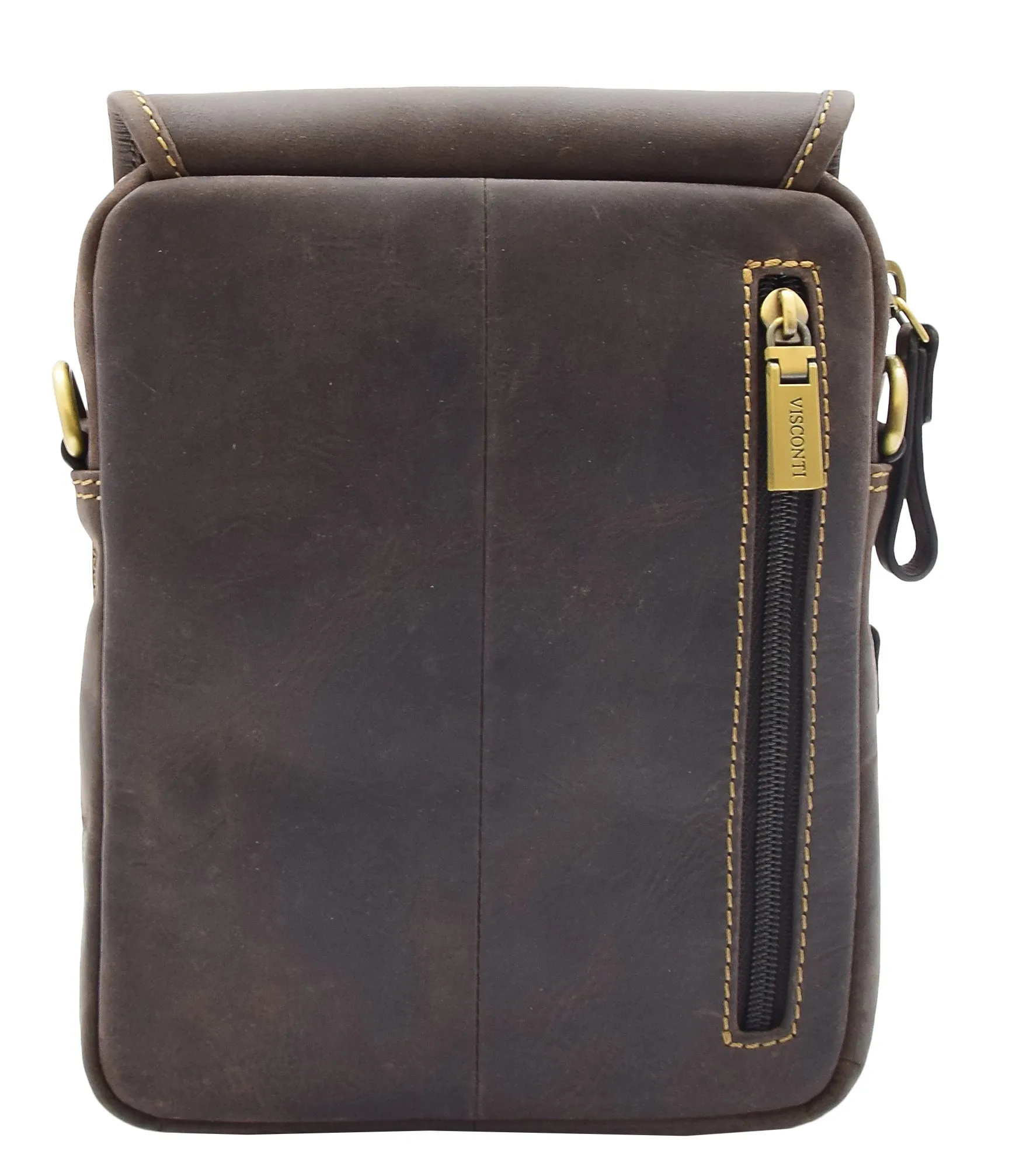 Men's Smart Cross Body Bag Genuine Leather Messenger Brown DR386
