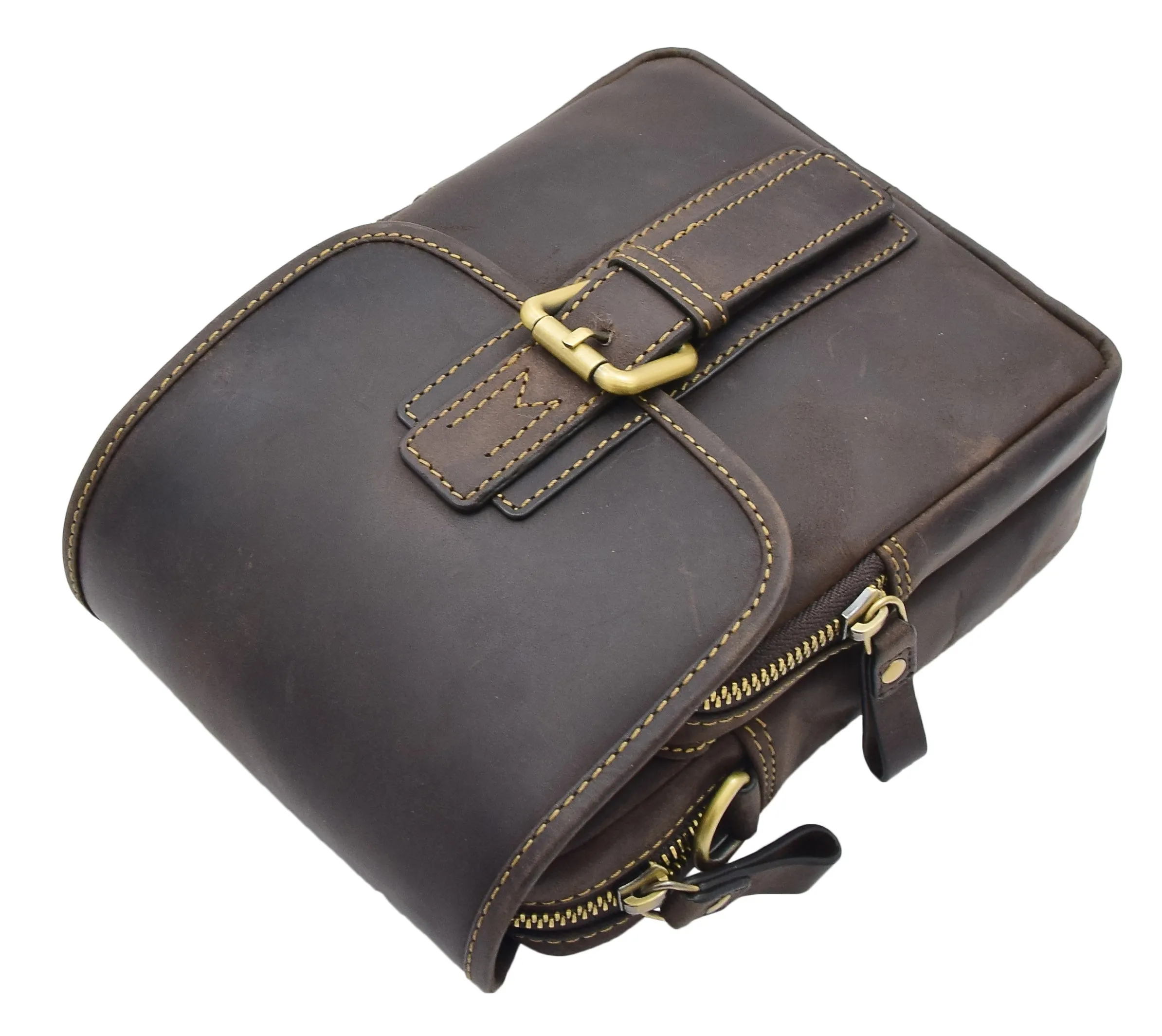 Men's Smart Cross Body Bag Genuine Leather Messenger Brown DR386