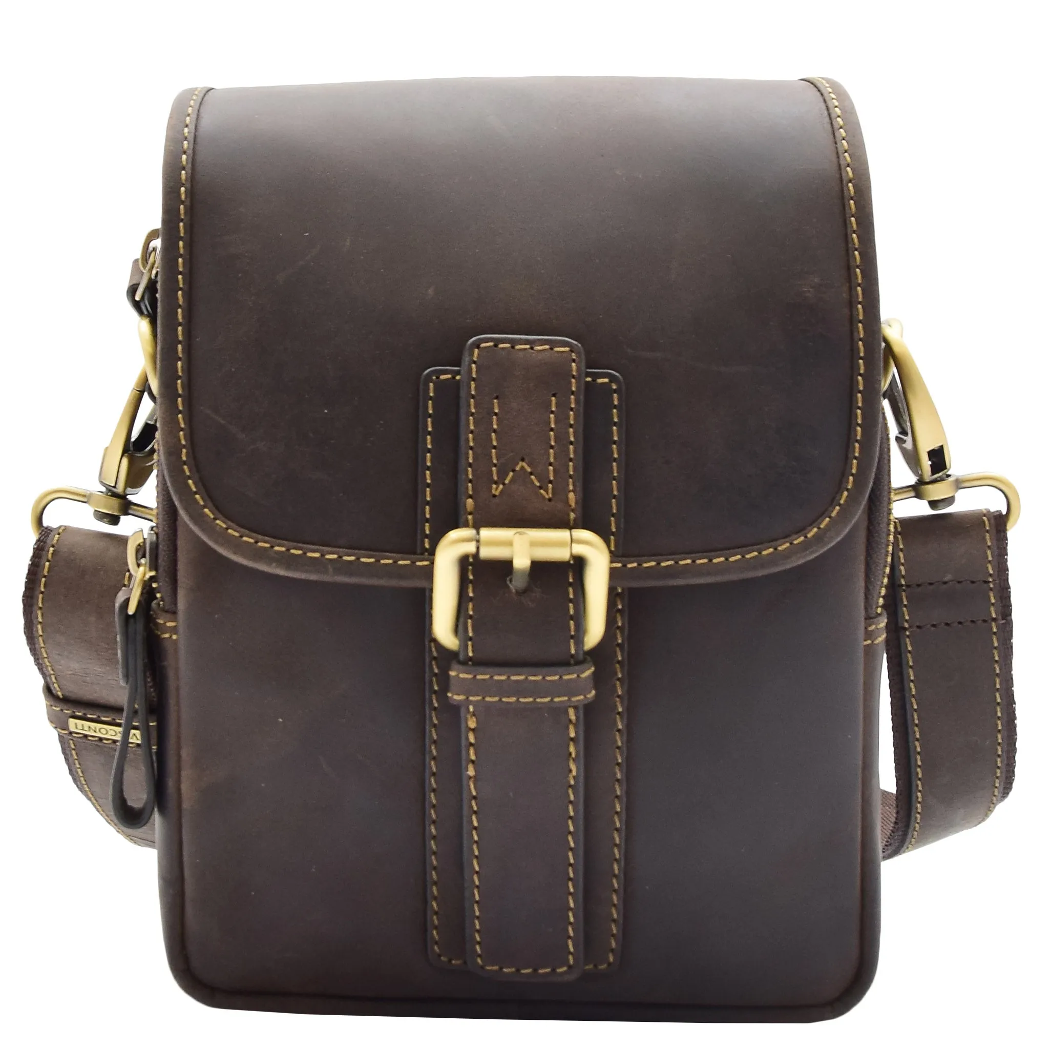 Men's Smart Cross Body Bag Genuine Leather Messenger Brown DR386