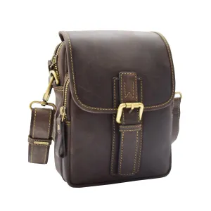 Men's Smart Cross Body Bag Genuine Leather Messenger Brown DR386