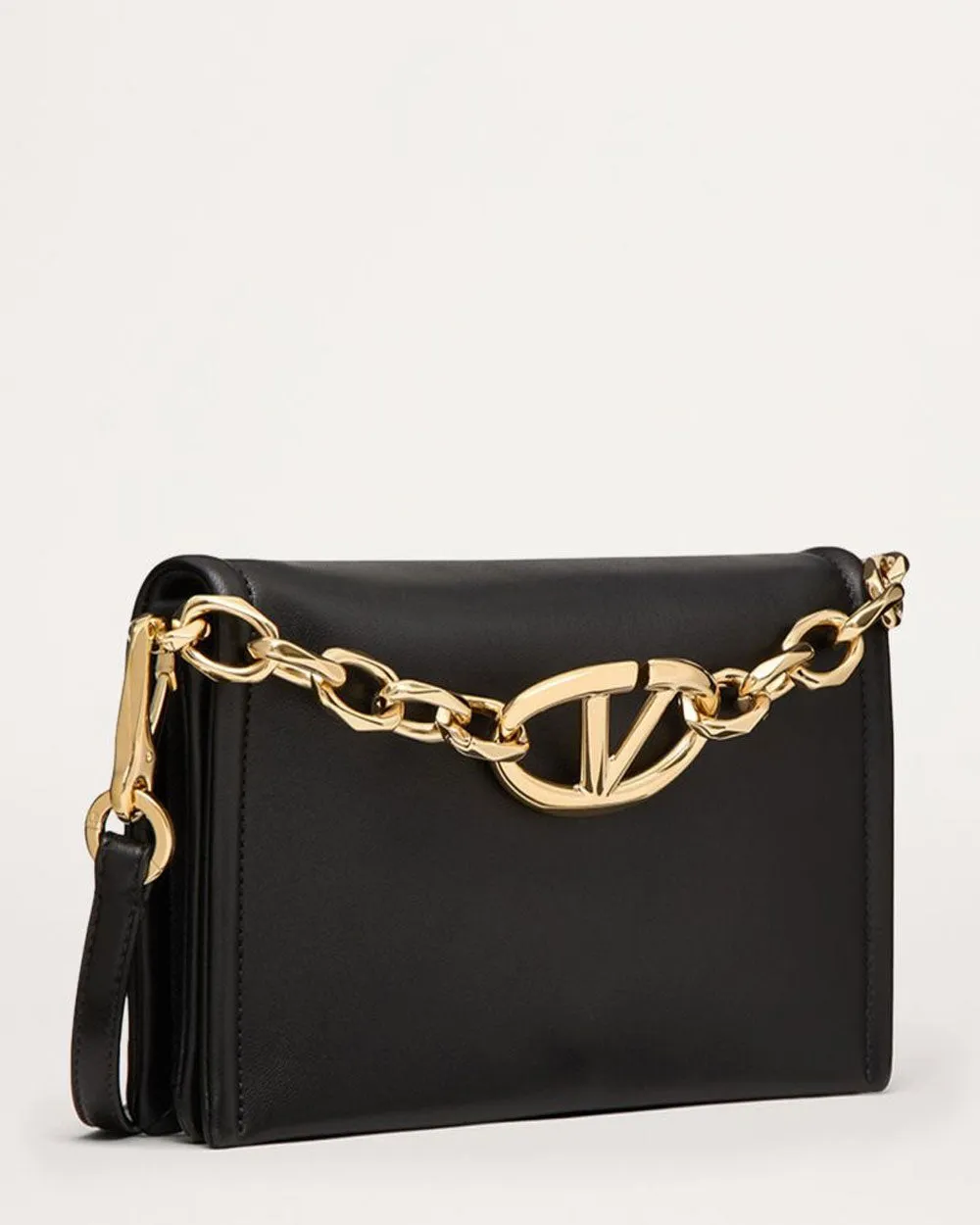 Mini VLogo Chain Clutch in Black