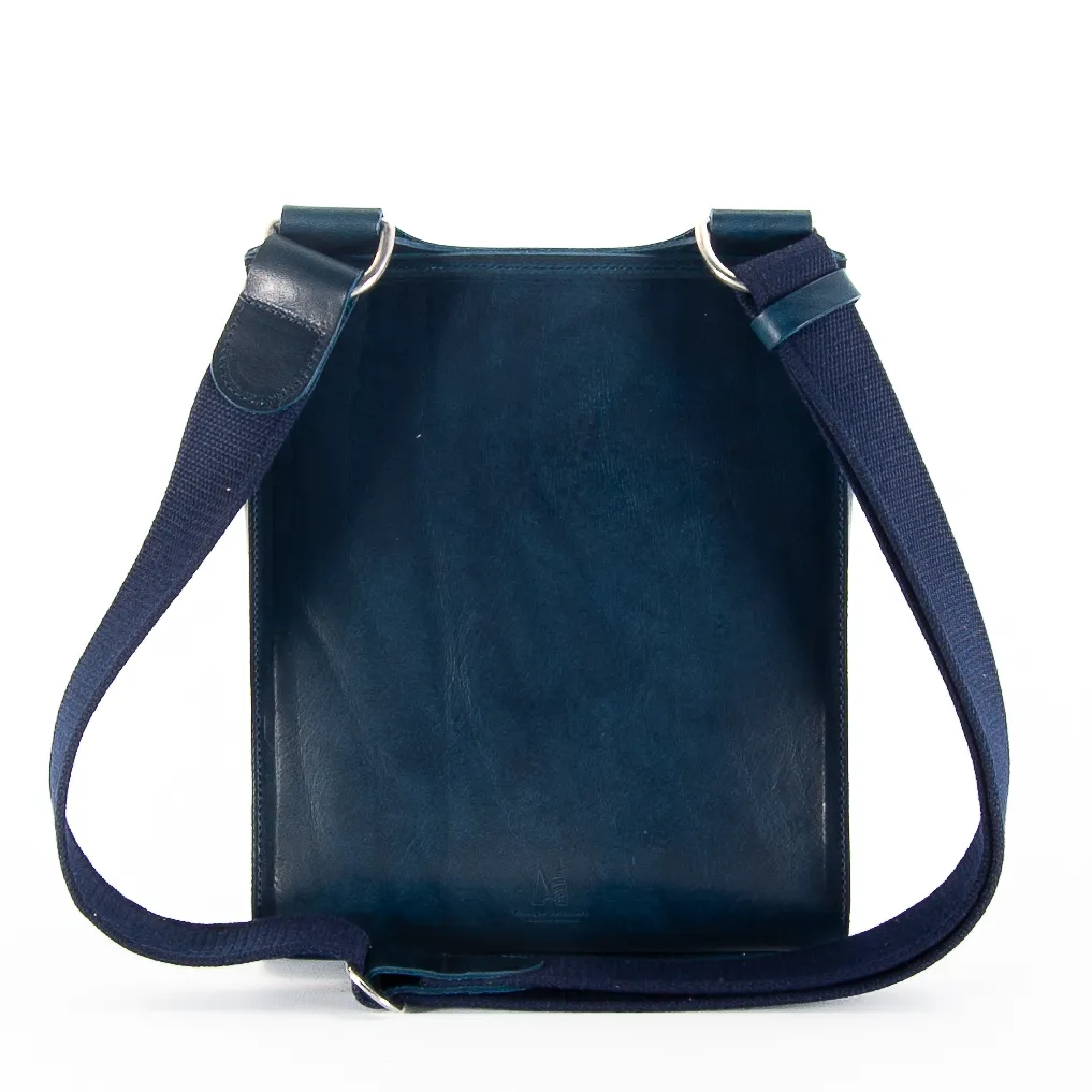 Navy Leather Turnlock Shoulder Bag