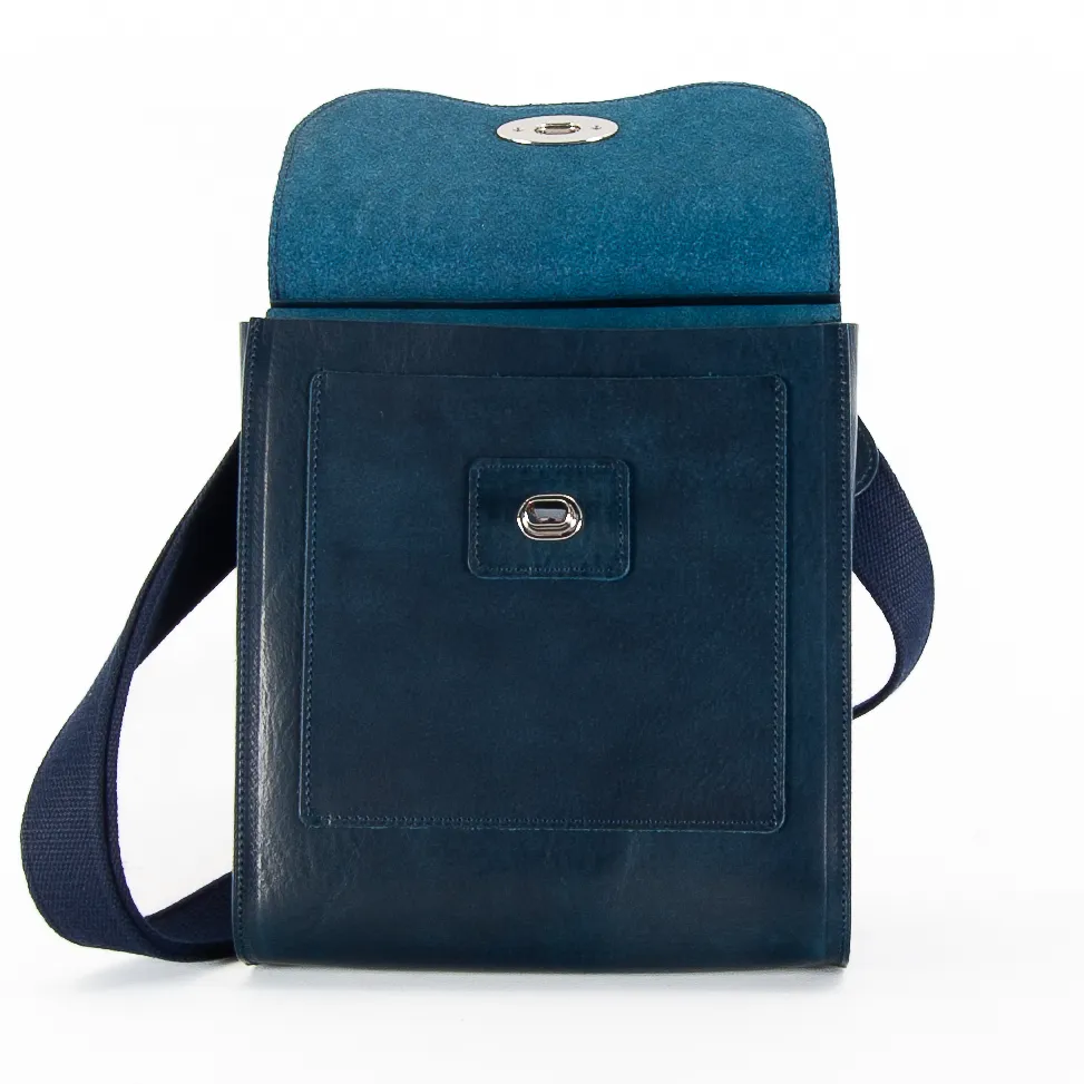 Navy Leather Turnlock Shoulder Bag